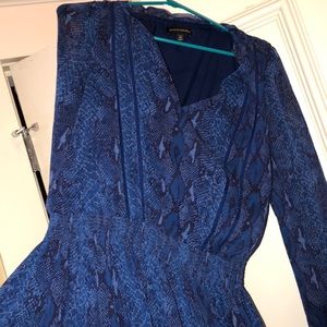 Long sleeve blue snake skin print dress